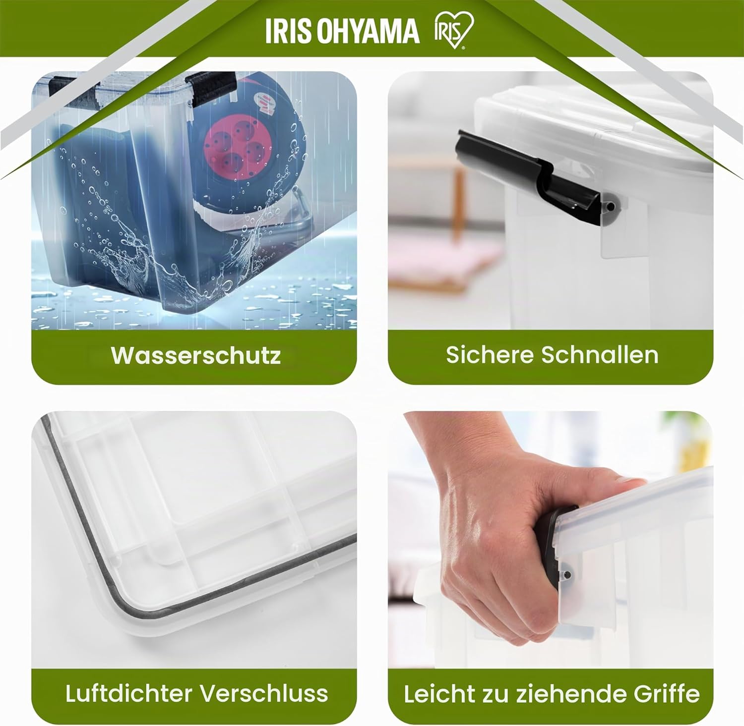 Iris Ohyama WSB-70 Luftdichte Aufbewahrungsboxen aus Kunststoff mit Deckel, 70L, transparent, hermetischer wasserdichter Verschluss, robuste Schnappverschlüsse, stapelbar, Staubschutz, BPA-frei, – Bild 4