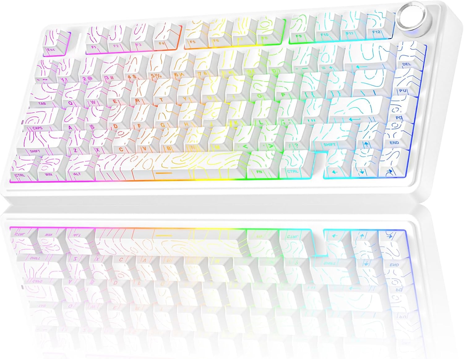AULA F75 PRO Mechanische Gaming-Tastatur, 2,4 GHz/Typ-C/BT5.0 mechanische Tastatur, seitlich graviert, fünfschichtige Struktur, QWERTZ, Hot-Swap-fähige kabellose Gaming-Tastatur 75 Prozent (weiß)