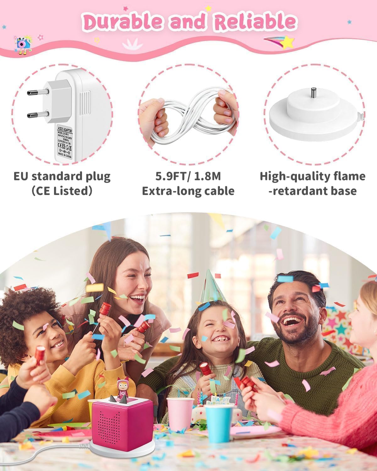 9 V Ladekabel für Toniebox, Ladestation kompatibel mit Tonie Box Audio Player, sechsschichtiger Sicherheitsschutz, 1,8 m Kabel, kann das Original-Toniebox-Ladegerät ersetzen, mit Bas – Bild 5