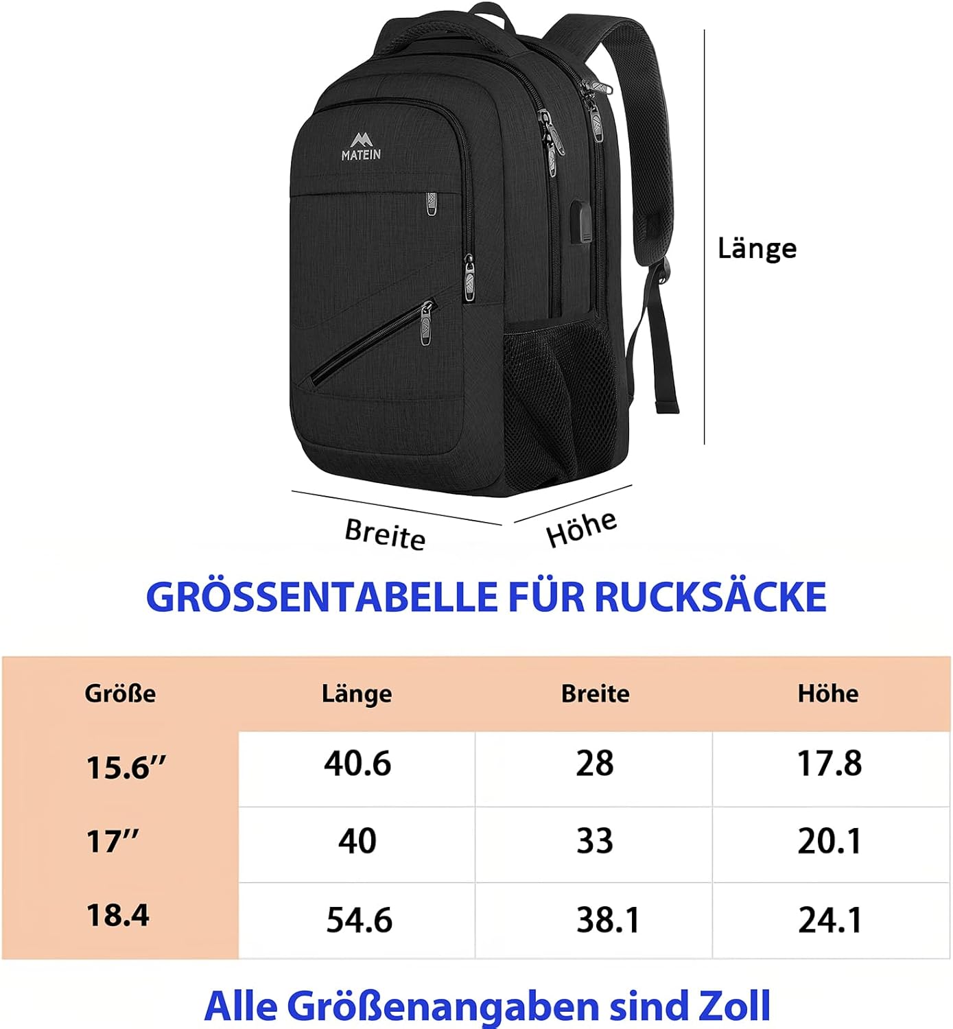 MATEIN Herren Laptop Rucksack 17 Zoll Wasserdicht Arbeitsrucksack Herren Groß Laptop Rucksack Diebstahlsicher Schulrucksack Teenager Laptop Rucksack Arbeit Business Schule Schwarz – Bild 6