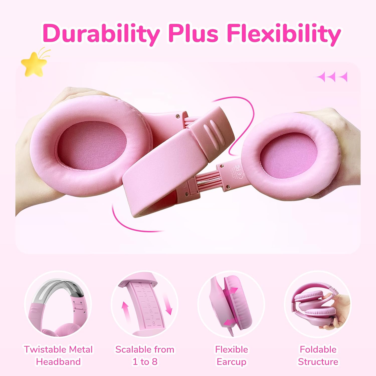 EarFun Kinderkopfhörer, Over-Ear-Kopfhörer für Kinder mit Kabel, 85/94 dB Lautstärkebegrenzer, faltbar, verstellbar, Hi-Fi-Sound, HD-Mikrofon, angenehm zu tragen, Kinderkopfhörer für Schule/Tablet – Bild 7