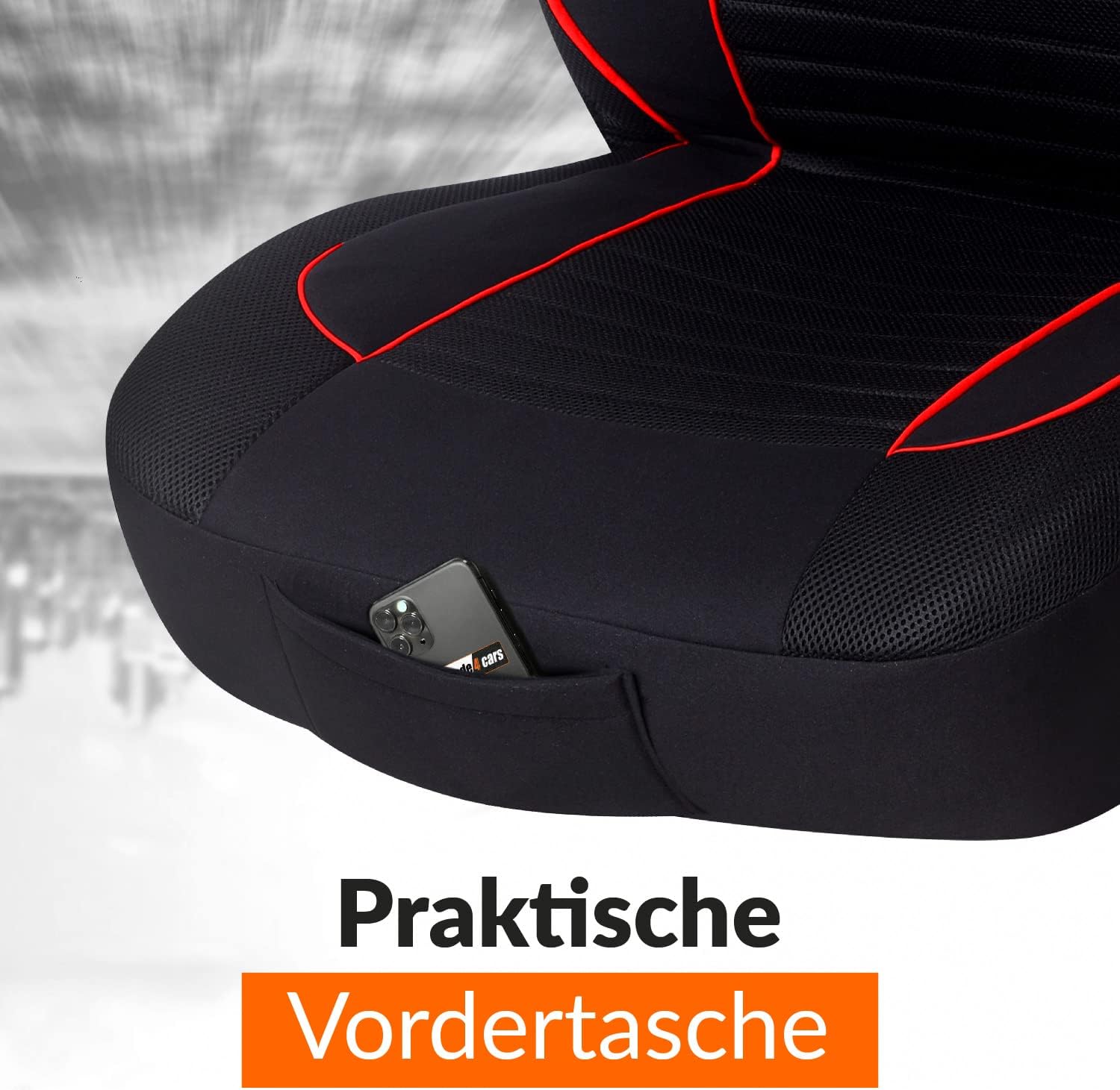 Upgrade4cars Autositzbezüge, Vordersitze, Schwarz, Rot, für Fahrersitz und Beifahrersitz, Universalbezüge – Bild 4