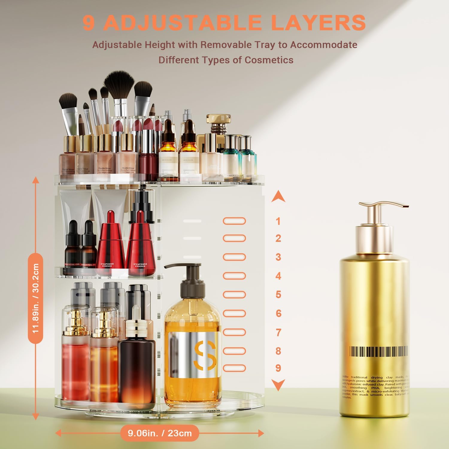Auxmir Make-up-Kosmetik-Organizer, um 360° drehbare Aufbewahrung, Make-up-Organizer für Kommode, Schminktisch, Hautpflege-Aufbewahrungssystem, transparent – Bild 2
