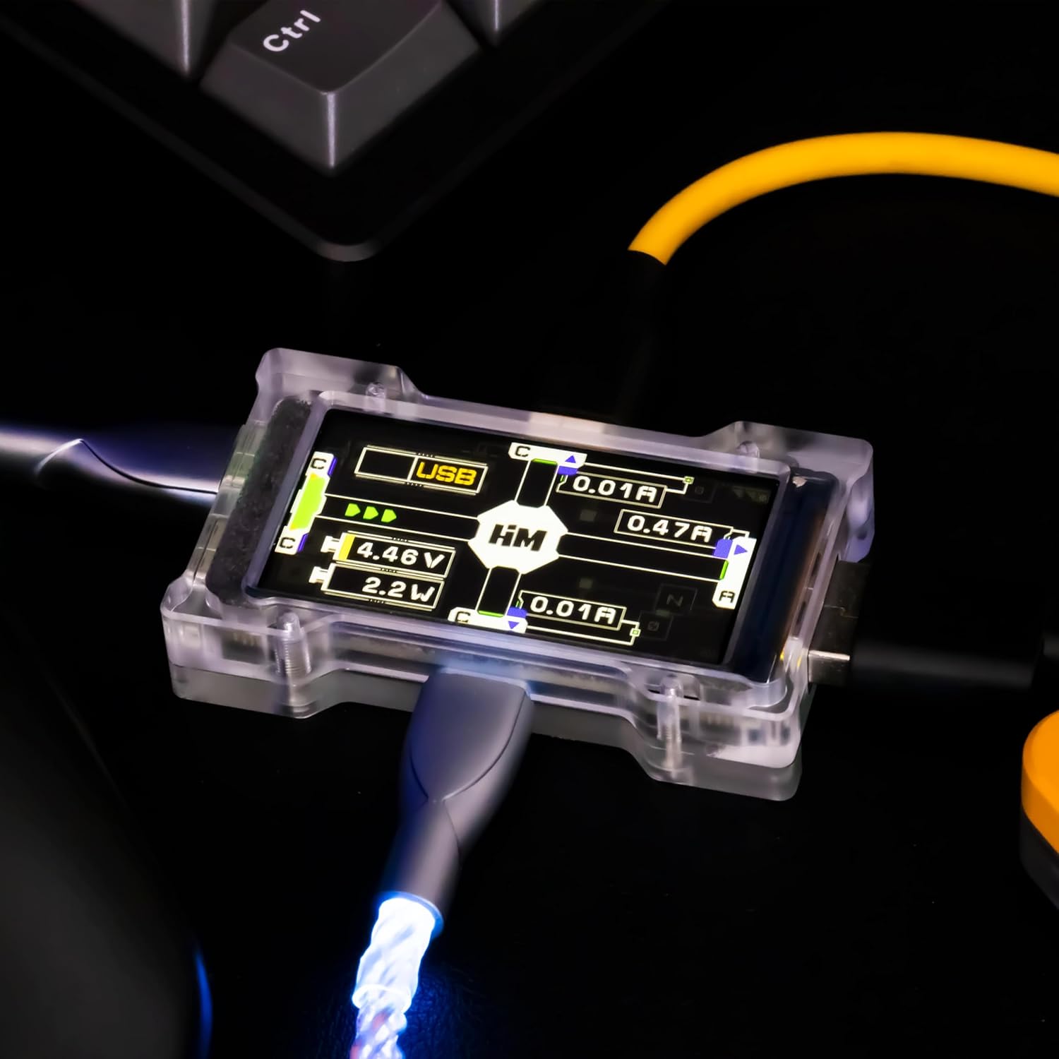 HM Lab ZNEO Gaming USB Hub mit 1,9 Zoll Display, USB 2.0 High-Speed, 2X USB-C & 1x USB-A, 5V Zusatzstrom, Aluminiumgehäuse, GIF-Anzeige für Maus Tastatur (Pro Schwarz Wing (77 Frames)) – Bild 3