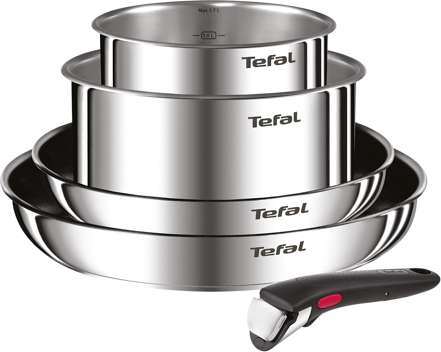 Tefal Ingenio Emotion L897S5 5-teiliges Topf- und Pfannenset, abnehmbarer Griff, stapelbar, platzsparend, Induktionstopfset mit Titan-2-fach-Antihaftbeschichtung, einfach zu bedienen und zu reinigen