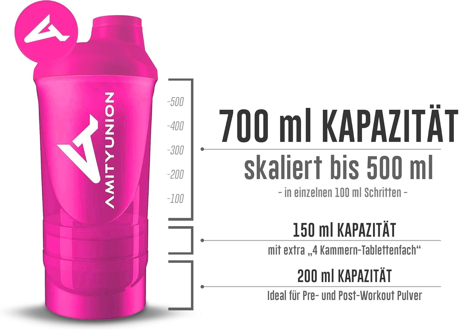 Protein-Shaker für Damen, das Original von AMITYUNION, auslaufsicherer Protein-Shaker, BPA-frei mit Sieb, Waage für cremige Whey-Shakes, Gym-Fitness-Becher für Isolate und Sportkonzentrate – Bild 4