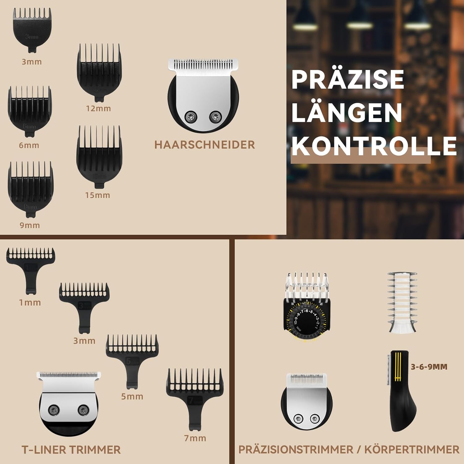 Ufree Herren Profi Bartschneider Haarschneider 7 in 1 Bartschneider Haarschneider Rasierer Herren Elektrischer Langhaarschneider Geburtstagsgeschenk für Männer – Bild 7