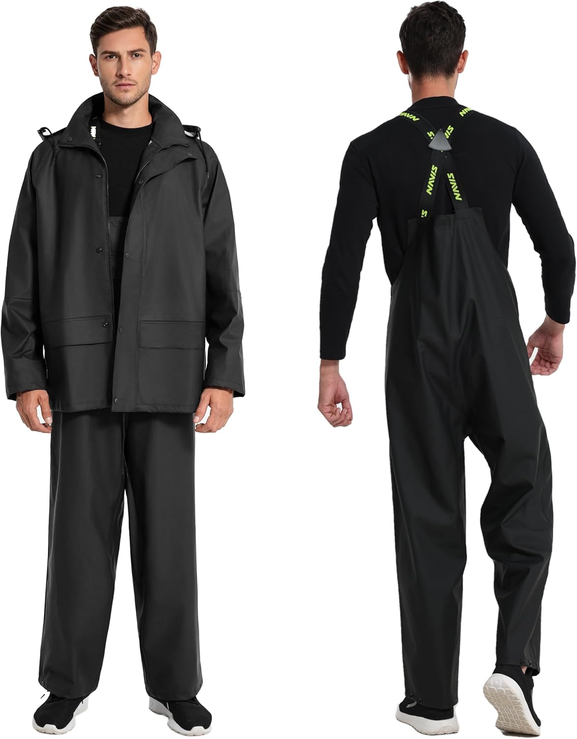Wasserdichter Regenanzug für Herren – Regenjacke & Regenlatzhose mit abnehmbarer Kapuze, robuste PU-Arbeitskleidung für Bau, Industrie, Angeln – Bild 3