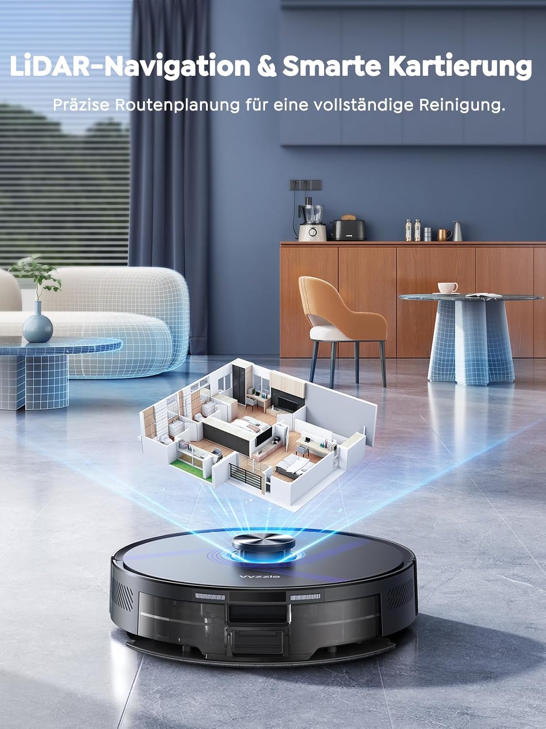 Vyzzle Saugroboter mit Wischfunktion, 10000Pa Saugroboter mit Saugstation 3,5 L, Wisch- und Saugroboter mit LiDAR-Navigation, 180 Minuten Laufzeit, App-Steuerung, Haustier – Bild 4