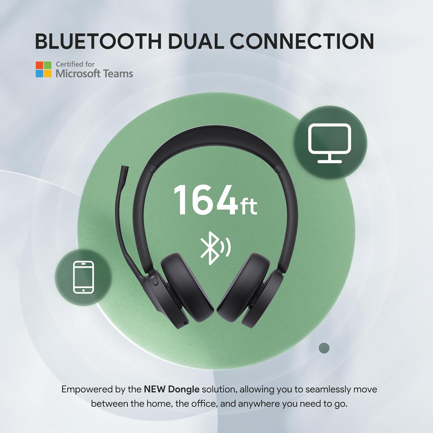 Yealink BH70 Bluetooth-Headset mit Mikrofon für Home Office, Microsoft Teams-zertifizierte Bluetooth-Kopfhörer kabellos bis zu 35 Stunden Sprechzeit, 3 AI-Mikrofon-Rauschunterdrückung, 50 m kabellose Reichweite – Bild 3