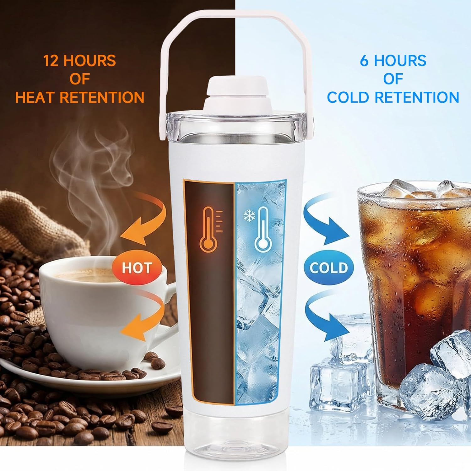 X SIM FITNESSX Protein-Shaker-Flasche mit Pulverfach, SUS304-Edelstahl-Shaker mit Tragegriff und Aufbewahrungsbehälter, 500 ml + 200 ml (weiß) – Bild 5