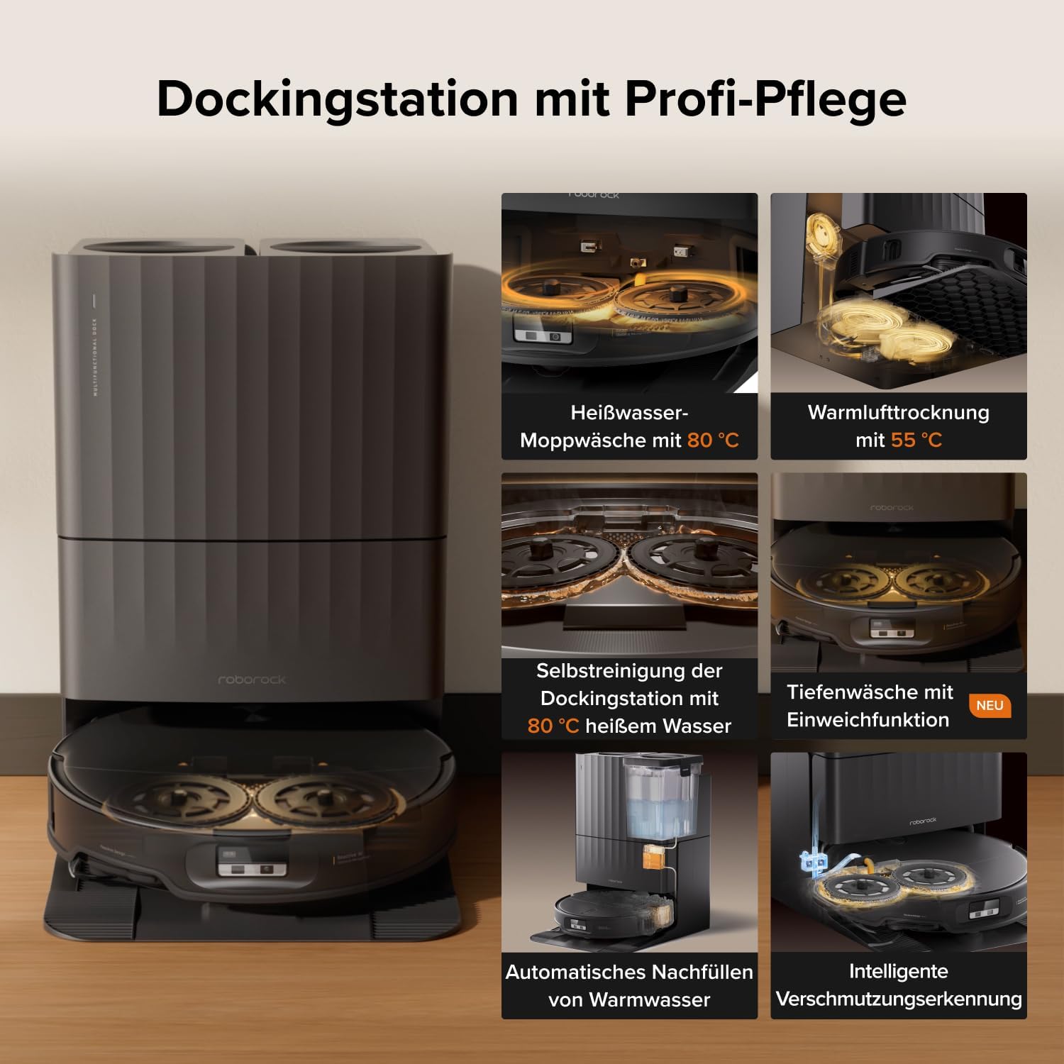 roborock Qrevo Edge 2 Set Saugroboter mit Wischfunktion&Hebarem Wischmopp, 25.000 Pa, Anti-Tangle, ultraflach 7,98 cm, 80 °C Heißwasser-Moppwäsche, FlexiArm-Technologie, AI-Hinderniserkennung(Schwarz) – Bild 7