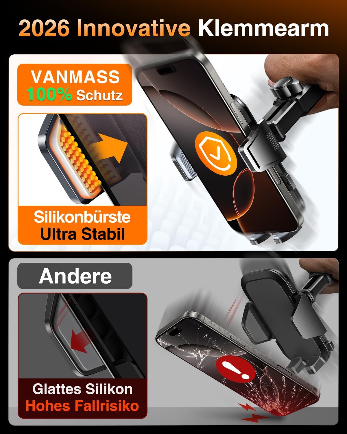 VANMASS 2026【Echte Militärklasse】Auto-Handyhalterung, Stärkster Saugnapf & Belüftungsclip, 4-in-1-Handyhalterung, Auto-Handyhalterung, 360° drehbare Autohalterung für iPhone 17 Pro Max/17 Air/16/15/14 Samsung S25 – Bild 5