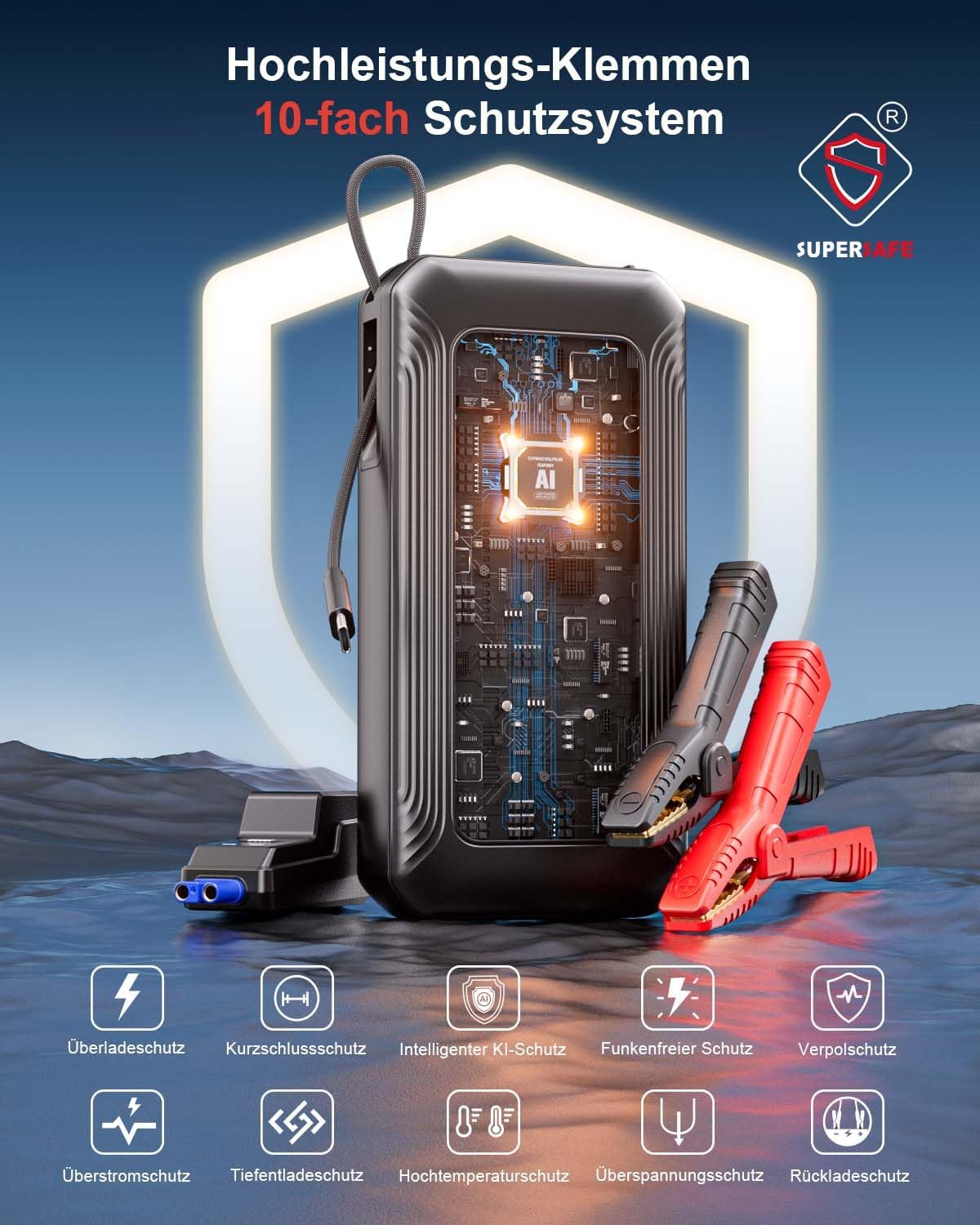 GOOLOO G7 Starthilfe-Powerbank für Auto, 3000 A tragbare Starter-Powerbank mit 45 W USB-C-Schnellladung & LED-Taschenlampe, Booster-Auto-Starthilfe für 12 V (bis zu 8,5 l Benzin/6 l Diesel) – Bild 6
