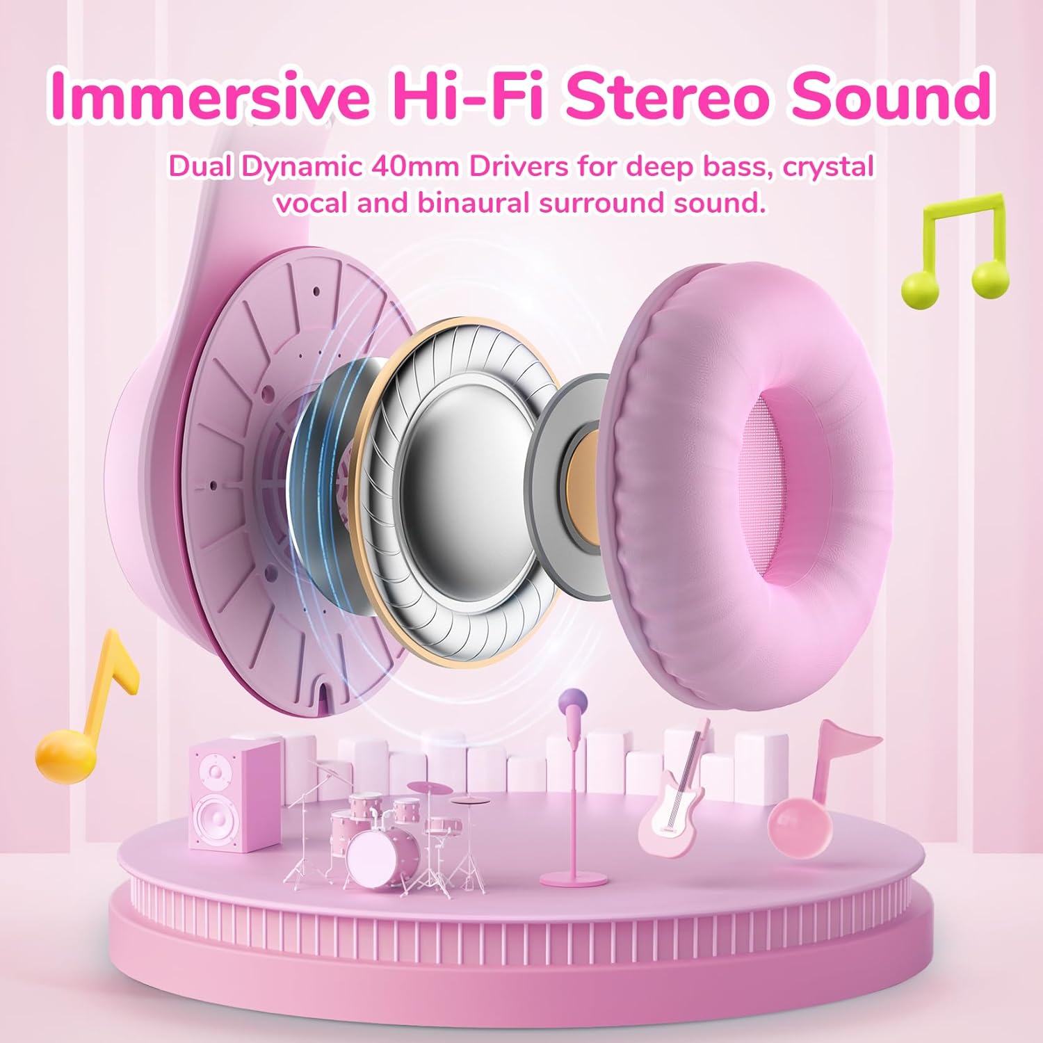 EarFun Kinderkopfhörer, Over-Ear-Kopfhörer für Kinder mit Kabel, 85/94 dB Lautstärkebegrenzer, faltbar, verstellbar, Hi-Fi-Sound, HD-Mikrofon, angenehm zu tragen, Kinderkopfhörer für Schule/Tablet – Bild 4