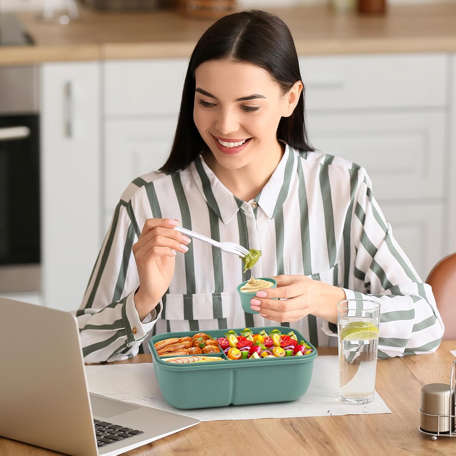 Sinnsally Lunchbox mit Trennwänden Set, 1250 ml Lunchbox mit Fächern Erwachsene, Lunchbox, Frühstücksbox, Lunchbox mit Besteck, Lunchbox, Lunchbox, Lunchbox, Lunchbox – Bild 7