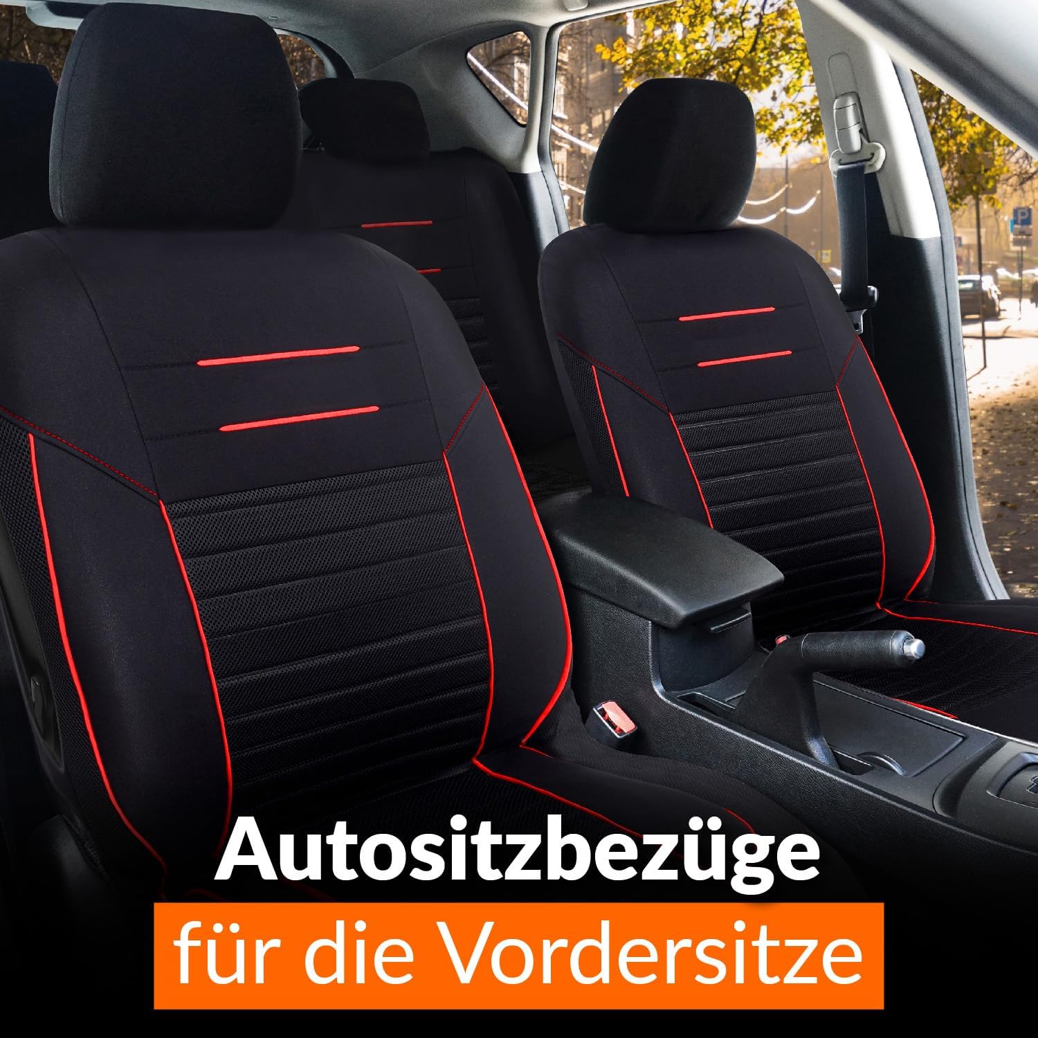 Upgrade4cars Autositzbezüge, Vordersitze, Schwarz, Rot, für Fahrersitz und Beifahrersitz, Universalbezüge – Bild 2