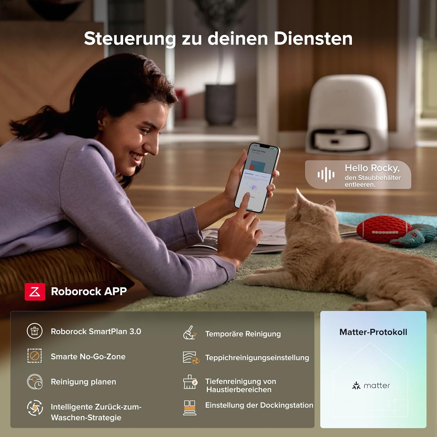 roborock Qrevo Curv 2 Flow Roboterstaubsauger mit Wischfunktion, SpiraFlow Wischwalze mit Selbstreinigung, 20.000 Pa Saugkraft, Duales Anti-Tangle-System, intelligenter Teppichschutz, All-in-One-Dock – Bild 9