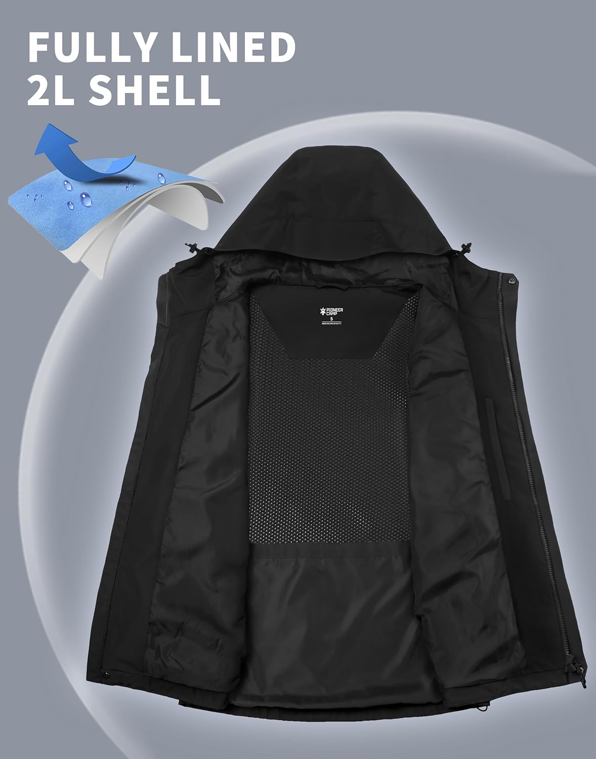Pioneer Camp Herren Regenjacke, wasserdichte, atmungsaktive Outdoor-Jacke mit Kapuze, 4 Taschen – Bild 3