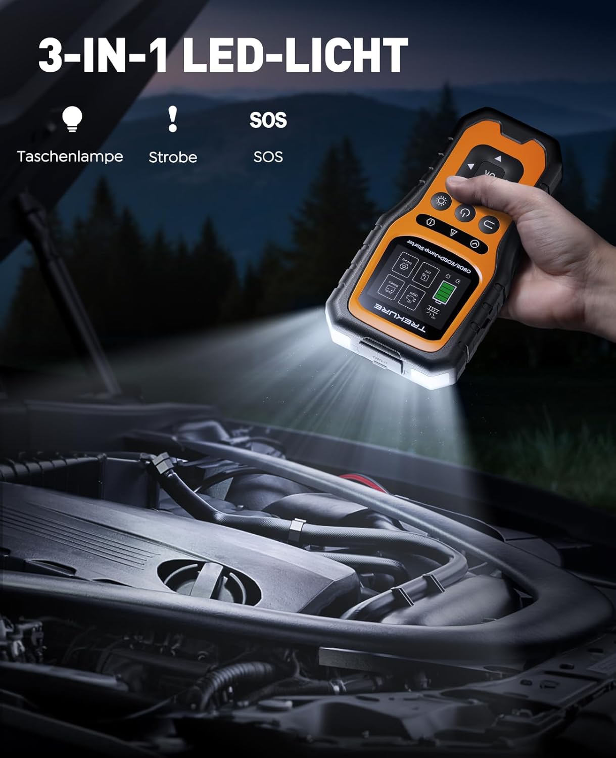 TREKURE 7000 A Starthilfe Powerbank Auto mit Batterietester & OBD2-Diagnosegerät – 12 V Auto-Starthilfe für Benzin & Diesel bis 10,0 L, LED-Licht, Notfallwerkzeug für Autos – Bild 5
