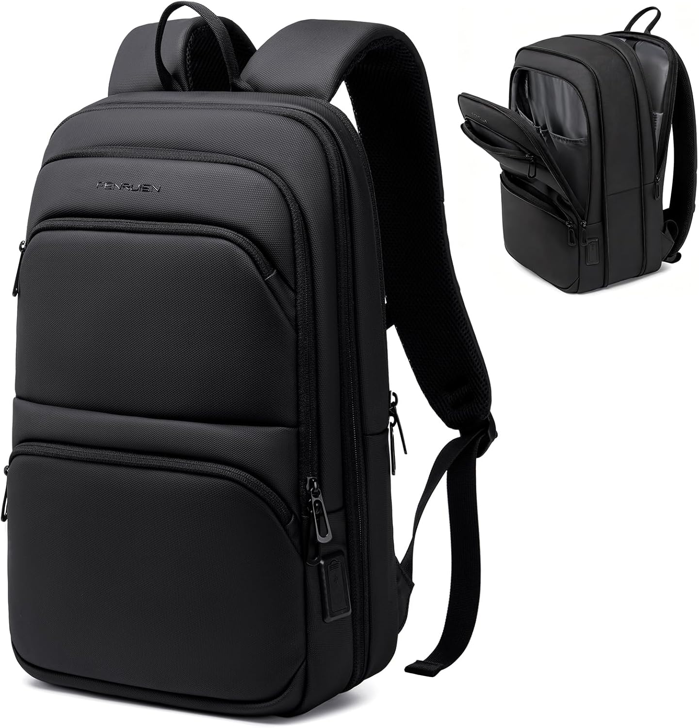 FENRUIEN Business-Laptop-Rucksack, leicht, 15,6 Zoll, schlanker Laptop-Rucksack, Schwarz, Business