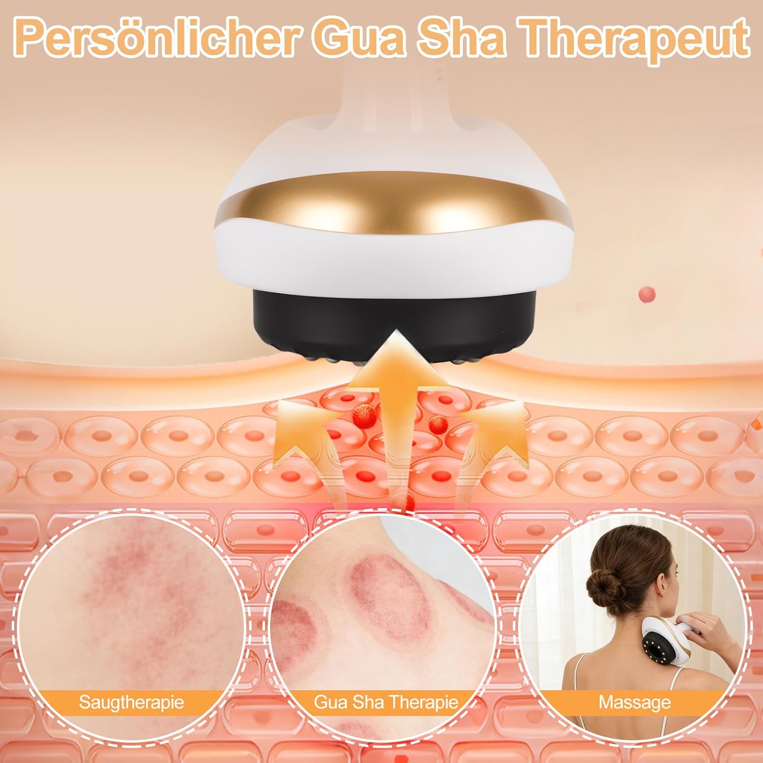 Lymphdrainagegerät, Cellulite-Massagegerät, 4-in-1-Massagegerät mit Vakuum-Schröpftherapie & Gua Sha Electric, Schröpfgerät elektrisch zur Hautstraffung und Durchblutung, Anti-Cellulite-Massage – Bild 4