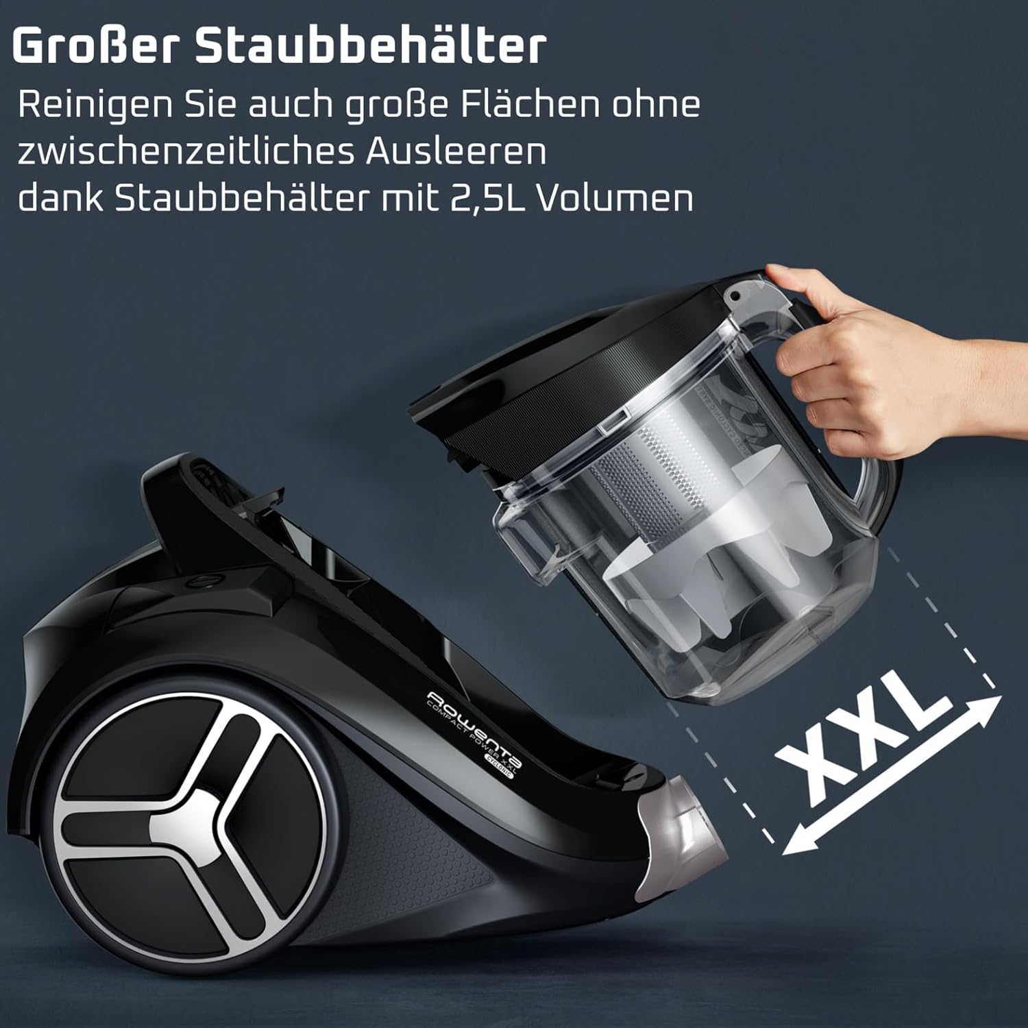 Rowenta Compact Power XXL Animal Beutelloser Staubsauger, 900 Watt, 3-Stufen-Filtersystem, XXL-Kapazität, 8,80 m Reinigungsradius, inklusive umfangreichem Zubehör, Bronze, RO4B50 – Bild 4