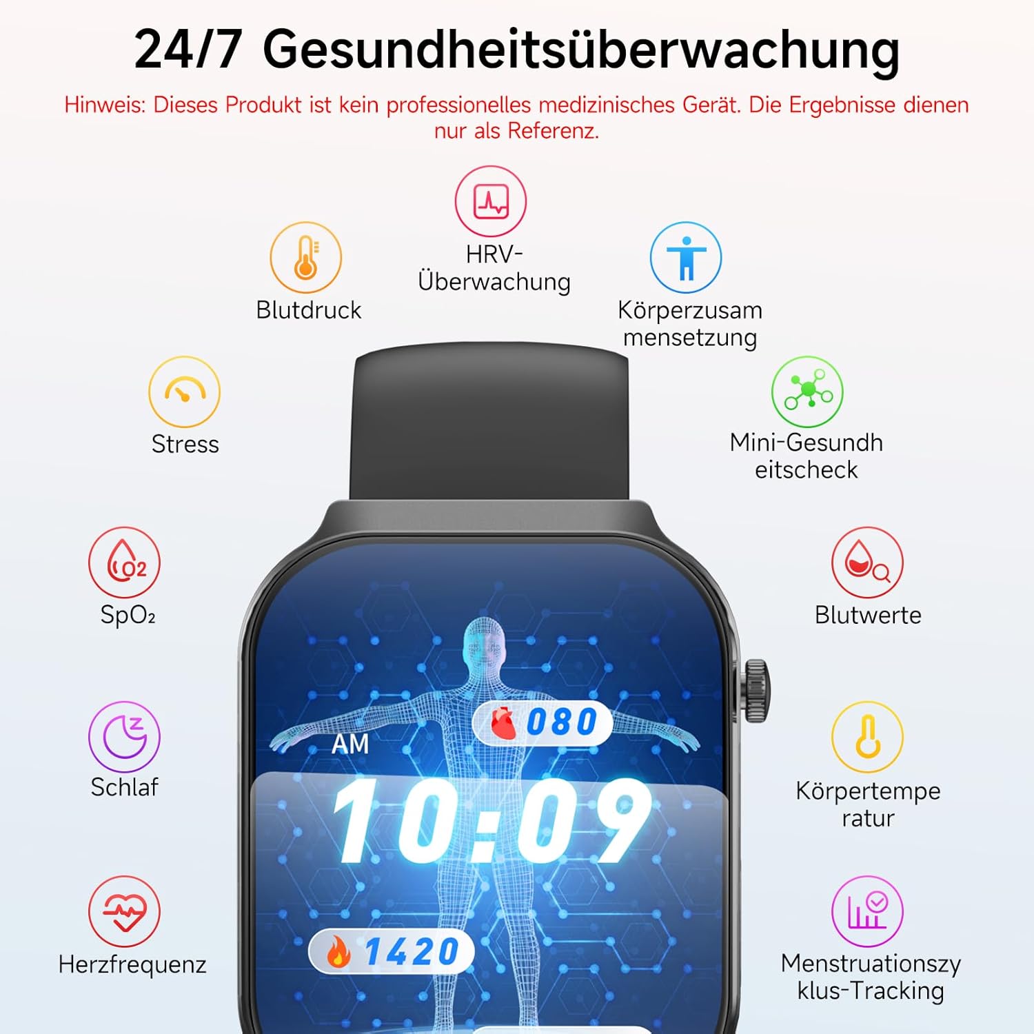 2026 Herren-Smartwatch mit EKG + HRV/BMI/Mikro-Gesundheitscheck/Harnsäure, 2,2-Zoll-Upgrade 3D-gebogenes Display-Gesundheitsuhr mit 24-Stunden-Herzfrequenz-Blutdruck-Körpertemperatur-Schlafmonitor für Android/iOS – Bild 4