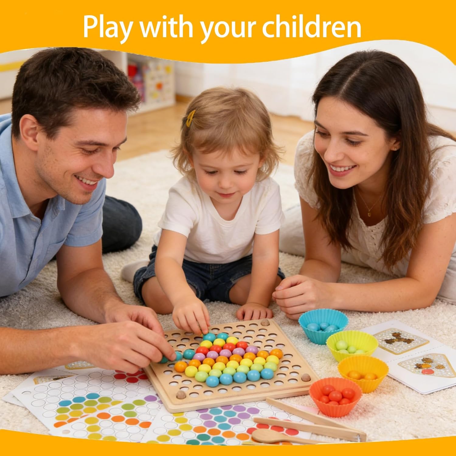 Holz-Montessori-Spielzeug, Clip-Perlen-Puzzle-Brettspiele, Regenbogen-Perlenspiel, Mathe-Lernspielzeug, Holz-Pädagogisches Steckspiel, Kinder-Vorschulfarben, Sortierer, Stapelspielzeug für 3 4 5 6 Jahre – Bild 5