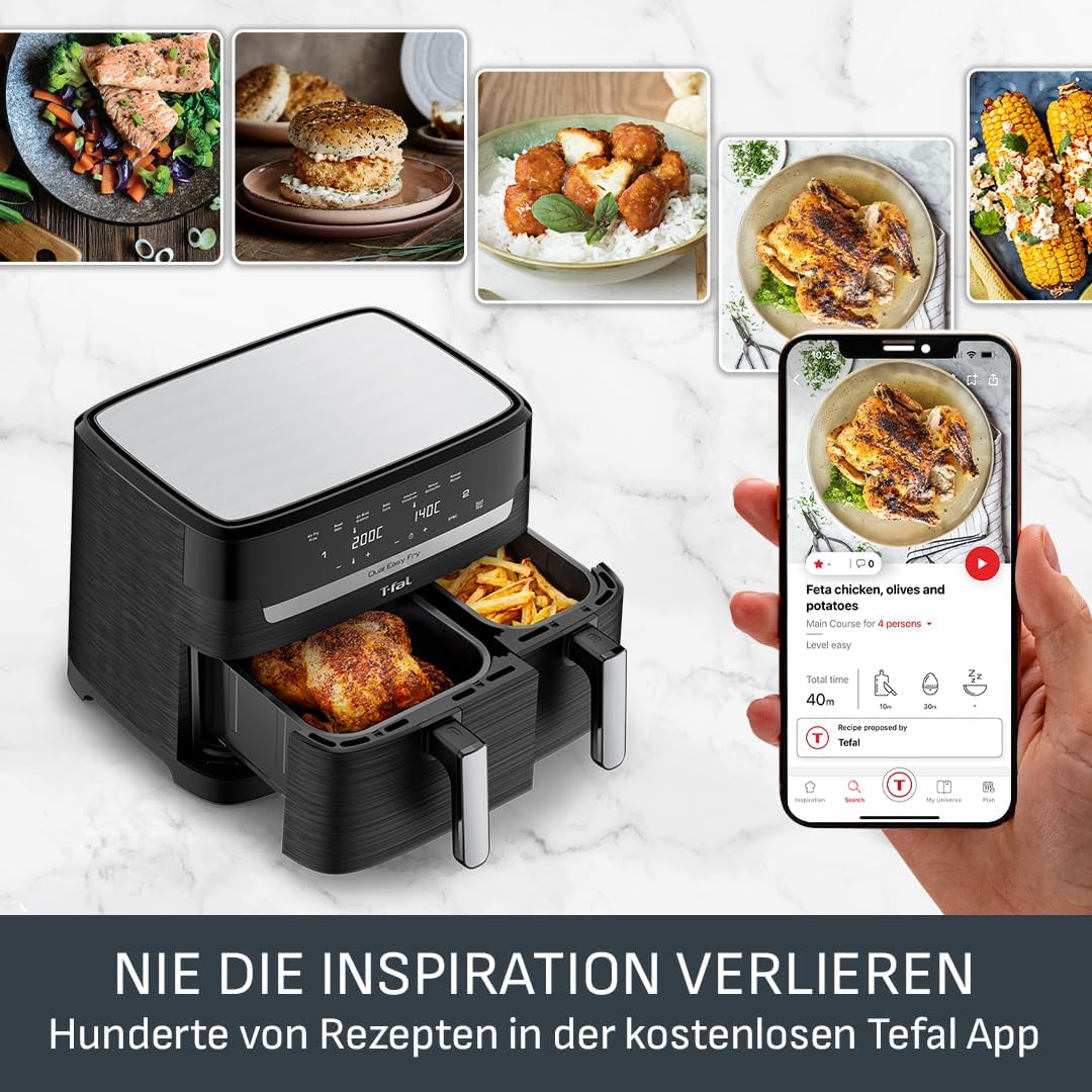 Tefal Dual Easy Fry Heißluftfritteuse 8,3 l – Airfryer mit 2 Kammern und XL-Schublade, 7 Programme, 2700 W, Extra Crisp-Technologie, fettarmes Frittieren und Energieeinsparung, spülmaschinenfest EY9018 – Bild 5