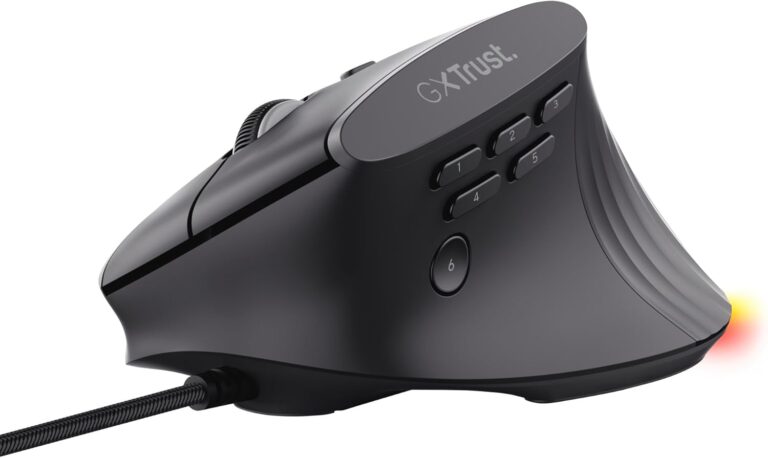 GXTrust 145 Rexxa Vertikale Gaming-Maus mit programmierbaren Tasten, 12,8k DPI, ergonomische Maus mit Kabel USB-A 1,7 m, mehrfarbige RGB-Beleuchtung, mitgelieferte Software, Gaming-Maus MMO – Schwarz