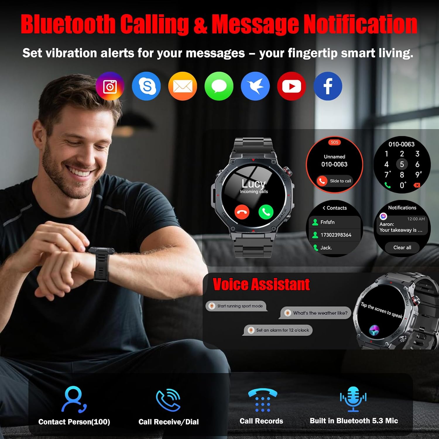 Smartwatch Herren Militär GPS, 1,43 Zoll AMOLED Fitnessuhr mit Bluetooth Anrufen, 160+ Sportmodi Kompass, 5ATM wasserdicht, 24/7 Herzfrequenz, Schlafmonitor, Schrittzähler, Sportuhr Android für iOS – Bild 3