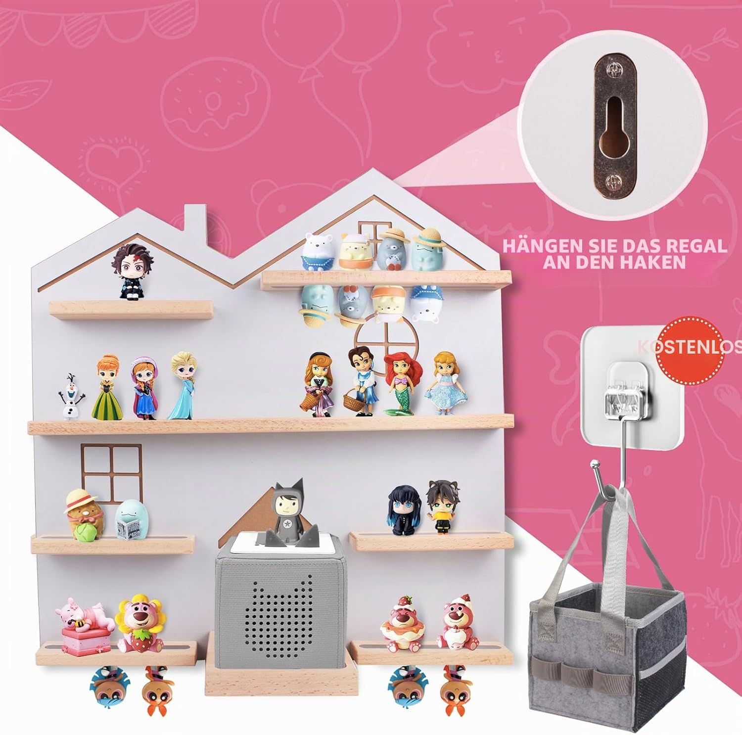 Givilio Tonie großes Regal für Toniebox – Toniebox-Aufbewahrung für alle Ihre Tonie-Accessoires, Toniebox-Figuren und Toniebox-Figuren, Display-Kollektion, Tonie-Regal (Natur) – Bild 4