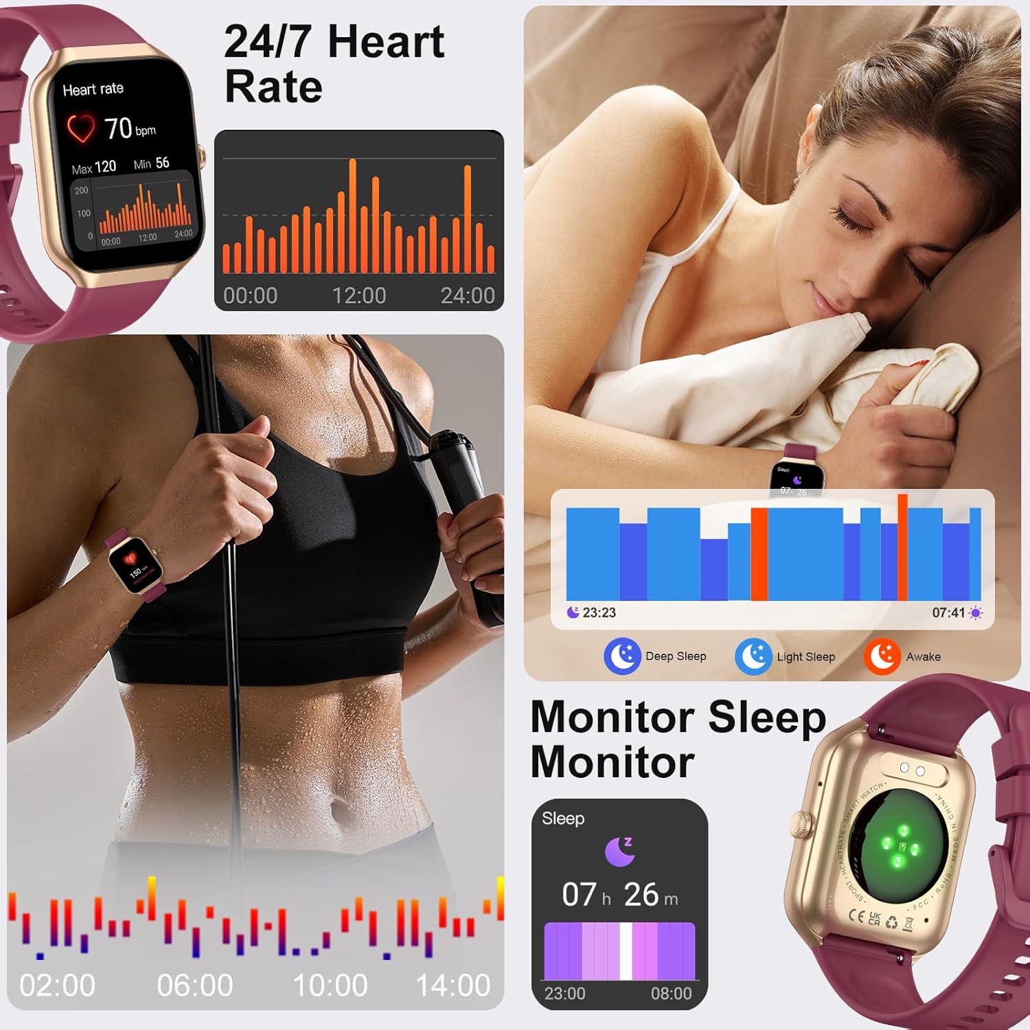 Smartwatch Damen Herren mit Telefonfunktion, 1,96 Zoll HD Fitnessuhr mit Herzfrequenz SpO2 Schlafmonitor Schrittzähleruhr IP68 Wasserdicht Smartwatch mit 113+ Sportmodi, Sportuhr für Android iOS – Bild 5