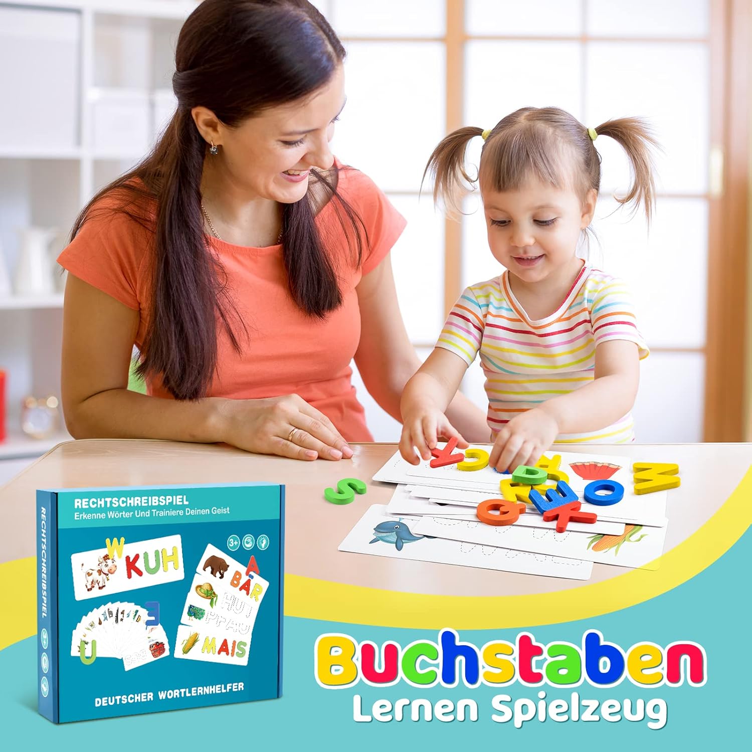 Qukir Buchstaben lernen Lernspiele, Montessori-Spielzeug ab 3 Jahren, Vorschulspiele ab 2 3 4 5 6 7 Jahren, Jungen und Mädchen, Geschenk, Junge, 3 4 5 6 Jahre, Lernspiele ab 3 4 5 6 Jahren, Kinderspielzeug – Bild 3