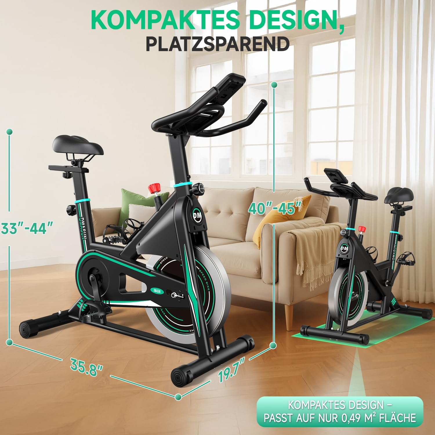 DMASUN Leises Ergometer-Heimtrainer-Fahrrad mit 0-100 % Widerstand, Display & Tablet-Halterung, Cardio-Training-Indoor-Cycling-Fahrrad mit bequemem Sitz, bis zu 160 kg – Bild 8