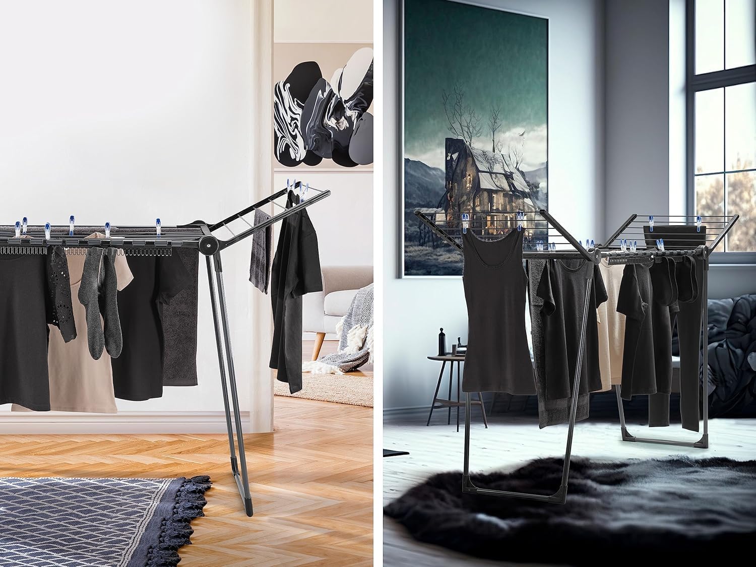 Leifheit Pegasus 150 Solid Black Edition, stabiler Wäscheständer mit Flügeln, auch für lange Kleidungsstücke geeignet, besonders schmal, passt durch enge Türen – Bild 3
