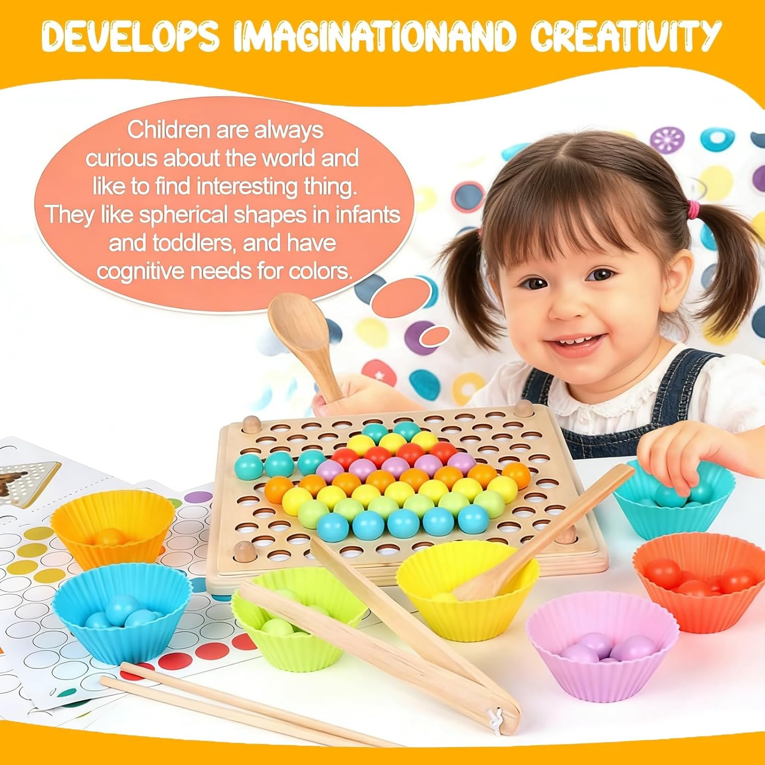 Holz-Montessori-Spielzeug, Clip-Perlen-Puzzle-Brettspiele, Regenbogen-Perlenspiel, Mathe-Lernspielzeug, Holz-Pädagogisches Steckspiel, Kinder-Vorschulfarben, Sortierer, Stapelspielzeug für 3 4 5 6 Jahre – Bild 4