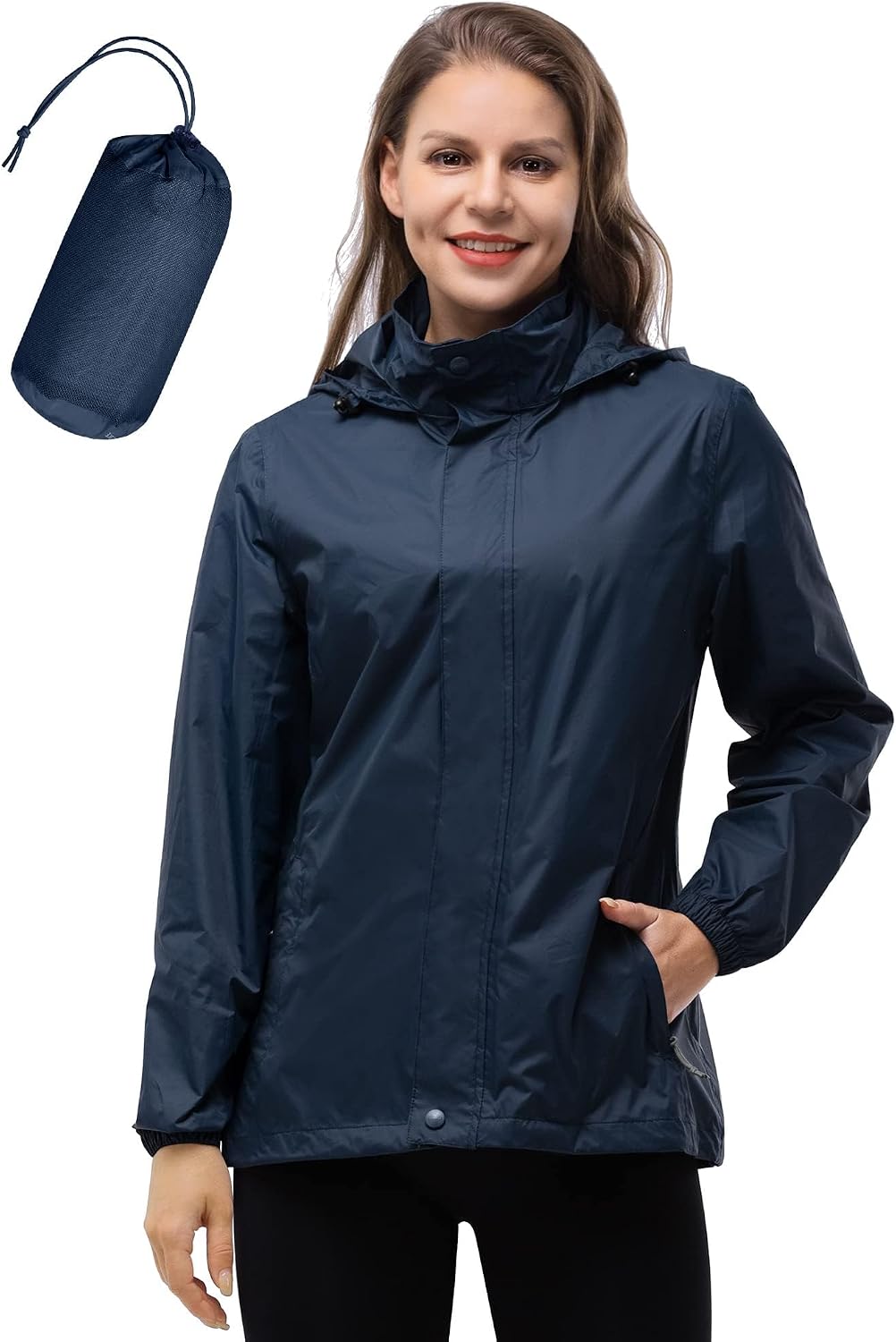 33.000ft Damen-Regenjacke, wasserdicht, faltbar, mit Kapuze, leicht, atmungsaktiv, Windjacke, Fahrradjacke, Sport, Outdoor-Jacke