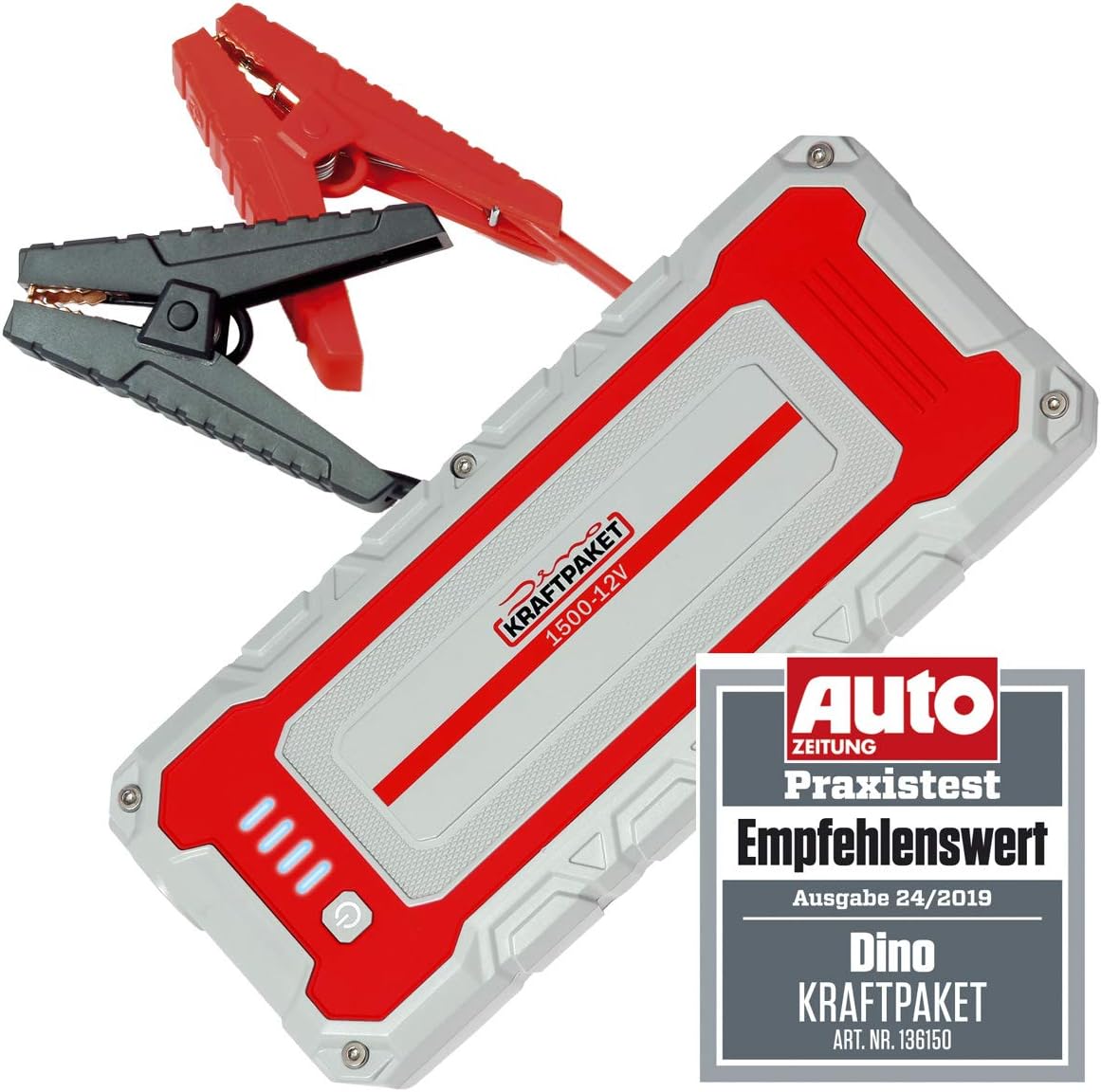 Dino KRAFTPAKET, 12V-1500A Starthilfe 59,2Wh, Auto-Starthilfe-Powerbank für Diesel-, Benzin- und Elektroautos, Blei-Säure-Gel-EFB-AGM-Batterie, für Auto, Motorrad, Boot, Transporter, Wohnmobil, E-Auto – Bild 6