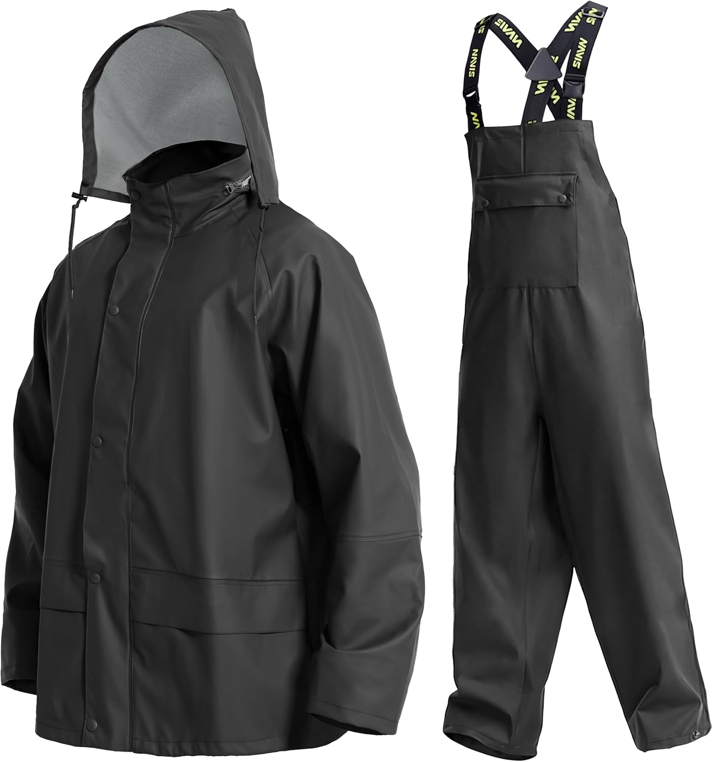 Wasserdichter Regenanzug für Herren – Regenjacke & Regenlatzhose mit abnehmbarer Kapuze, robuste PU-Arbeitskleidung für Bau, Industrie, Angeln
