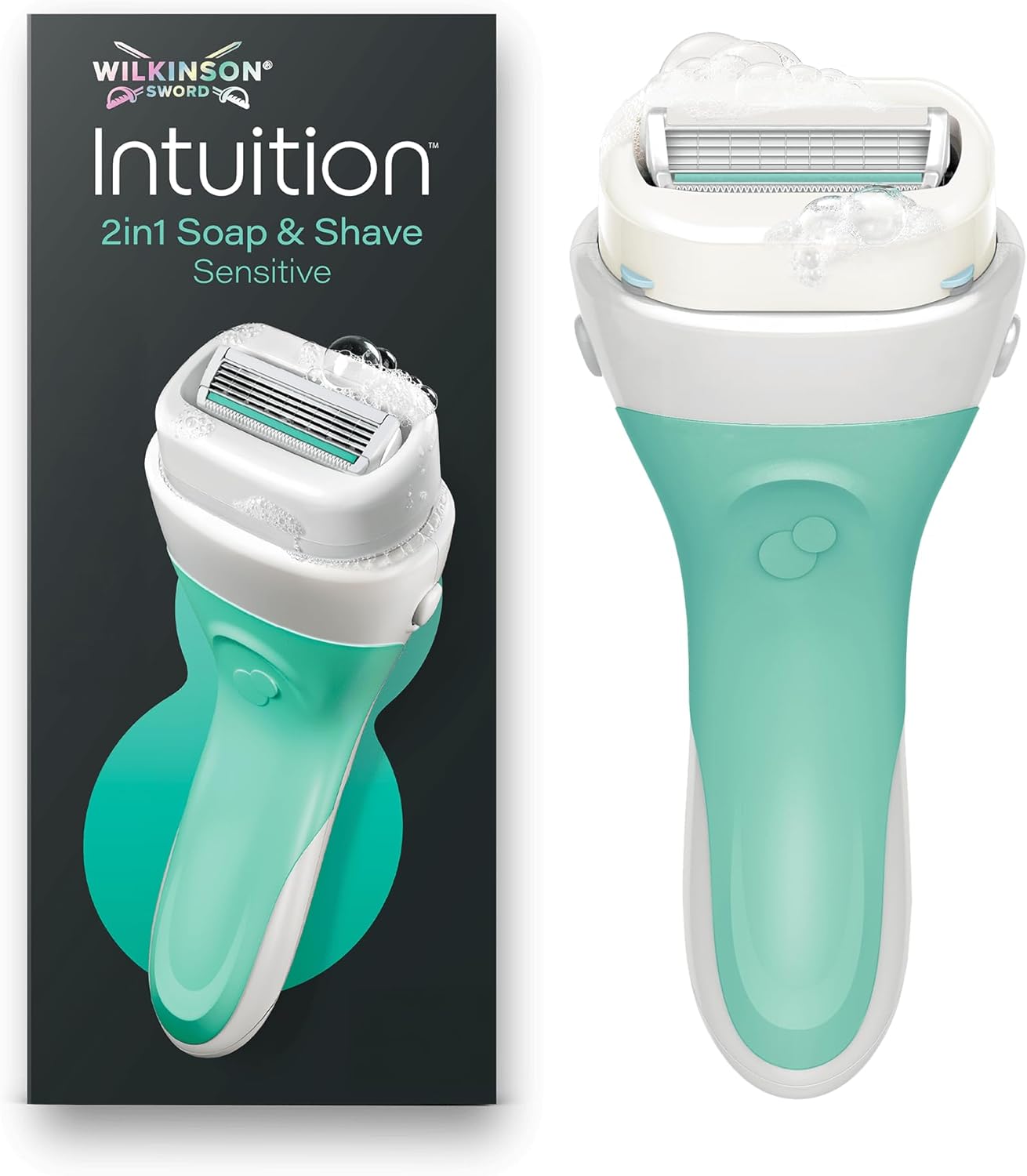 Wilkinson Sword Intuition 2-in-1 Soap & Shave Damenrasierer für empfindliche Haut, Rasiergriff und 1 Ersatzklinge
