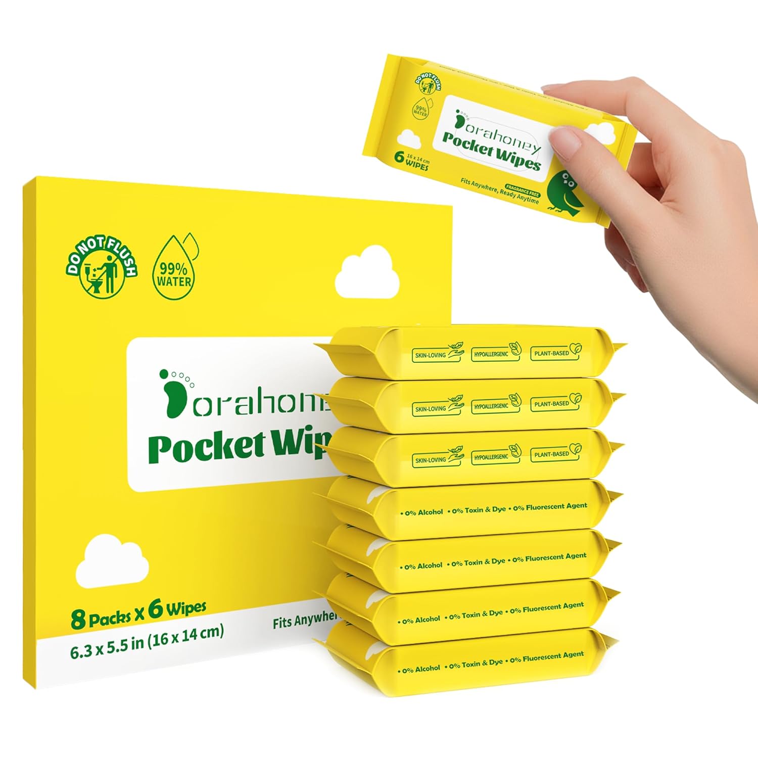 Mini-Feuchttücher für die Reise – Baby-Feuchttücher in Reisegröße, 99 % Wasser, parfümfrei und hypoallergen, für empfindliche Haut, Tücher für Hände und Gesicht für unterwegs – 8er-Pack (48 Stück)