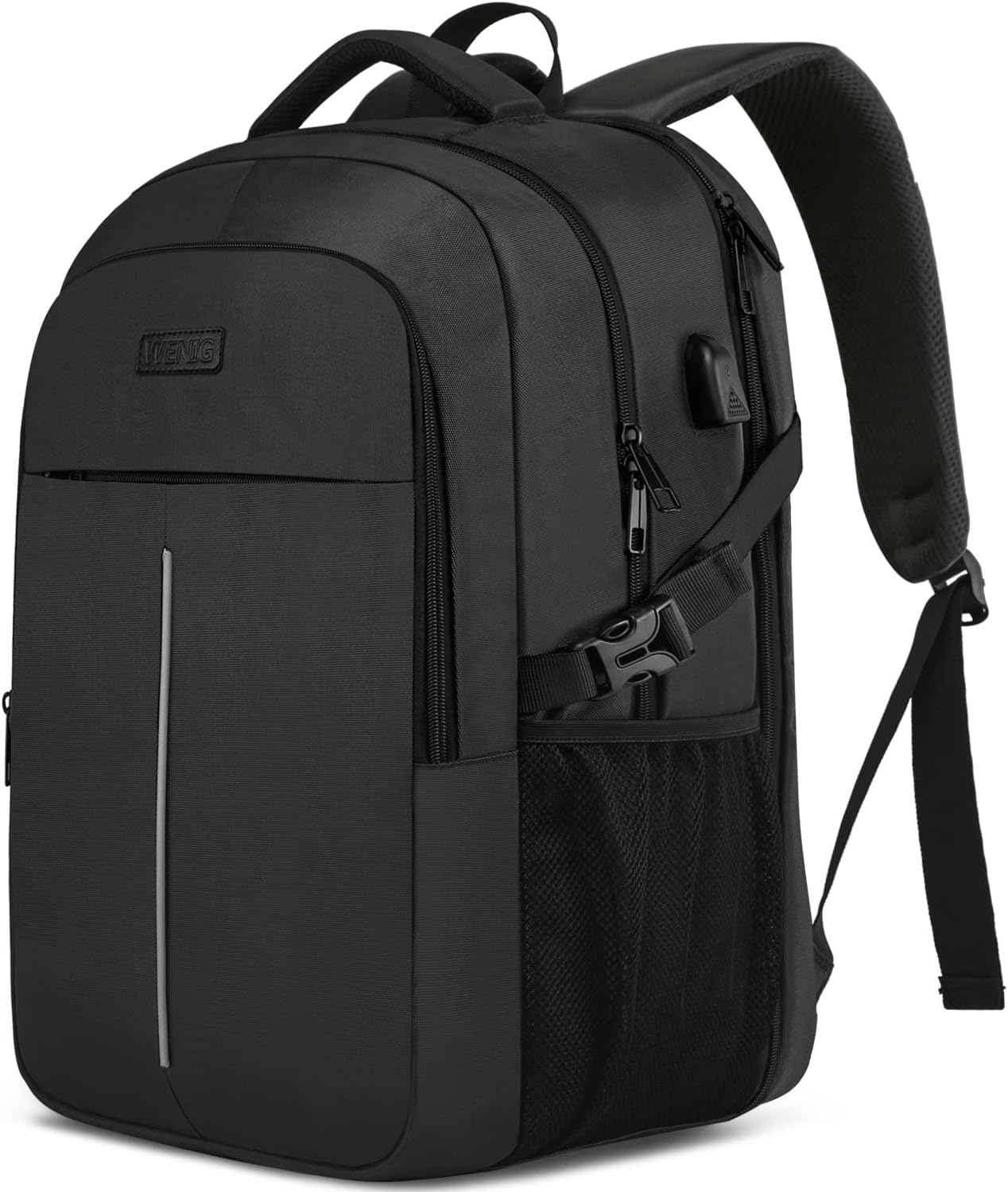 Großer Laptop-Rucksack für Herren, 17 Zoll, Laptoptasche für Schule, Arbeit, mit USB-Ladeanschluss, wasserdicht, für Geschäftsreisen, Notebook-Tasche, Schulrucksack für Männer, Frauen, Jungen, Teenager, Schwarz