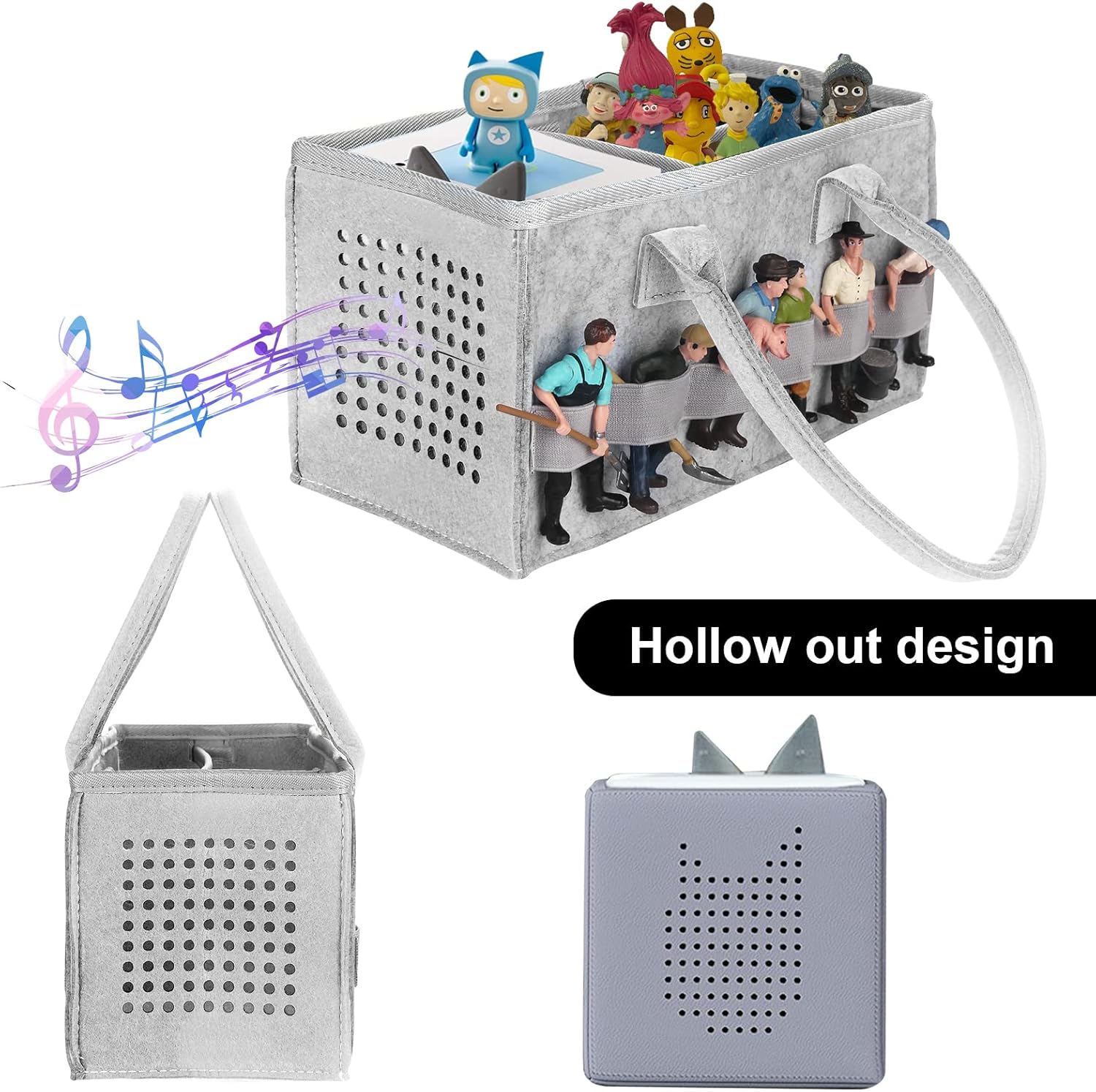 Chedin Toniebox Tonie Bag, Aufbewahrungsbox Tragetasche mit Griff, für Toniebox Starter Set und Tonies Figur, Zubehör Schutzhülle Organizer für über 30 Figuren (Grau + Grau) – Bild 6