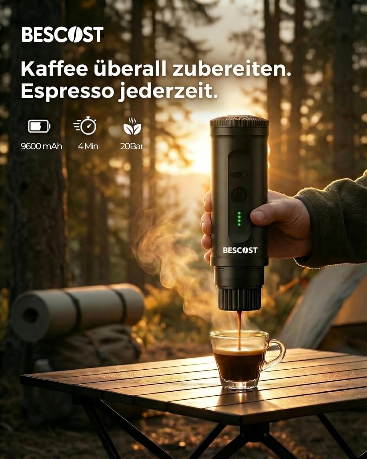 Tragbare Espressomaschine mit Akku 20 Bar, Camping-Kaffeemaschine für Reisen, USB-C, 2-in-1 Reisekaffeemaschine für NS-Kapseln & Kaffeepulver, Auto, Wohnmobil, Wandern, Reisen – Bild 8