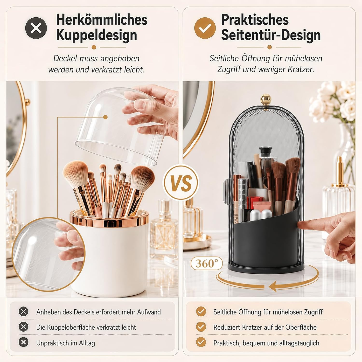 FAVORTALK Make-up-Pinselhalter mit Deckel, 360° drehbarer Make-up-Organizer, Make-up-Pinsel-Organizer, drehbarer Kosmetikpinselhalter, Make-up-Pinsel-Organizer für Schminktisch (schwarz) – Bild 4