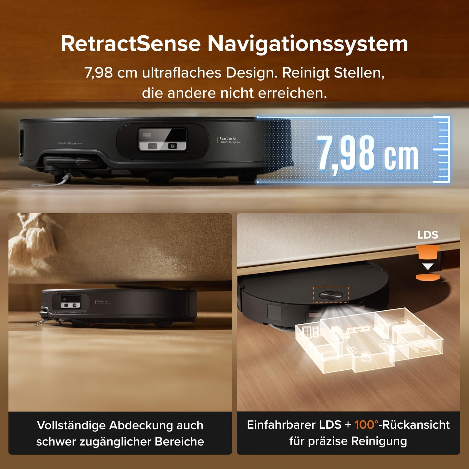 roborock Qrevo Edge 2 Set Saugroboter mit Wischfunktion&Hebarem Wischmopp, 25.000 Pa, Anti-Tangle, ultraflach 7,98 cm, 80 °C Heißwasser-Moppwäsche, FlexiArm-Technologie, AI-Hinderniserkennung(Schwarz) – Bild 4