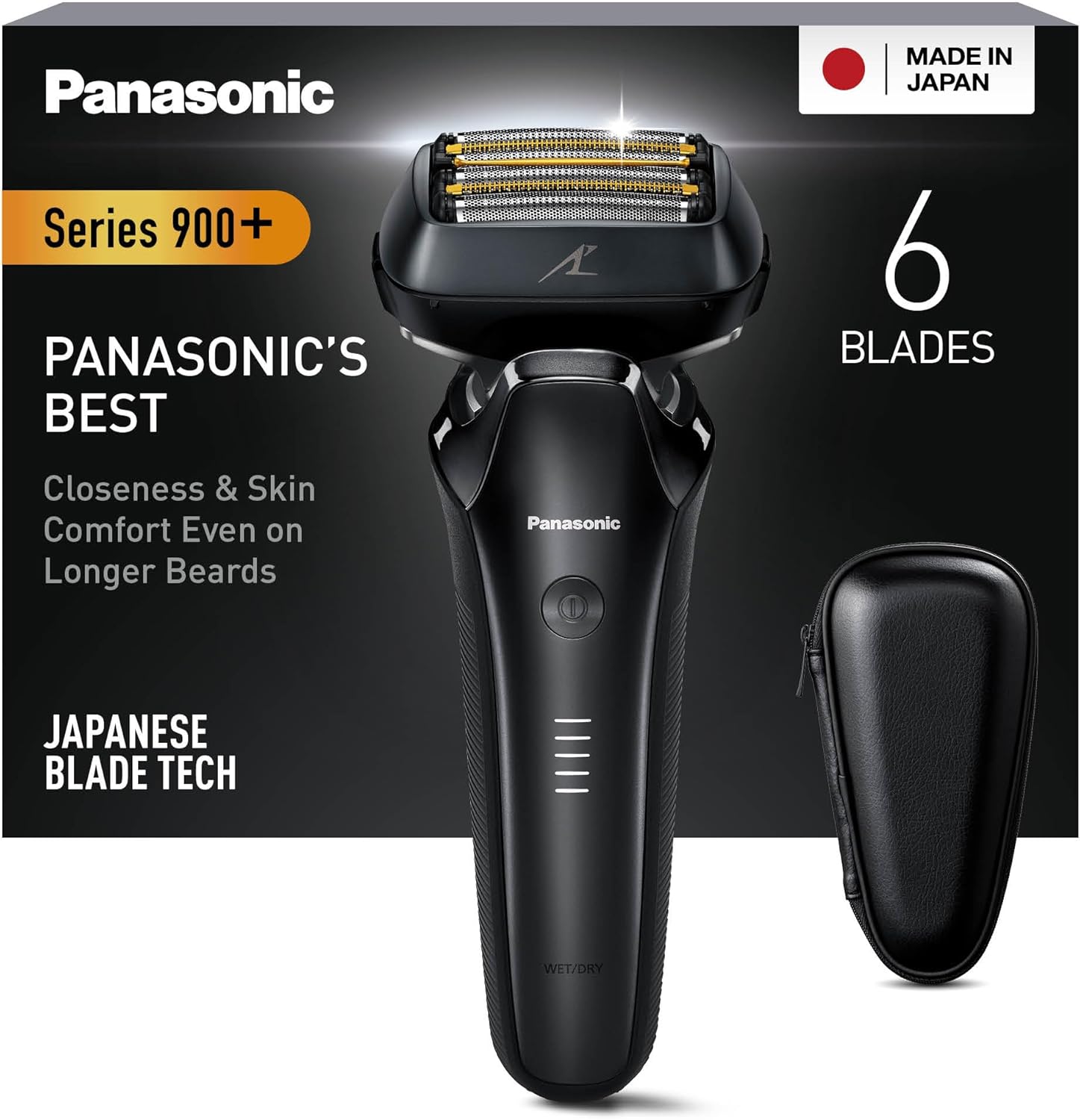 Panasonic ES-LS6A-K803 Nass- und Trockenrasierer mit 6 Klingen für Männer, kabelloser Premium-Rasierer, reaktionsfähiger Bartsensor, japanische Stahlklingen, Multi-Flex-22D-Kopf, mattschwarz