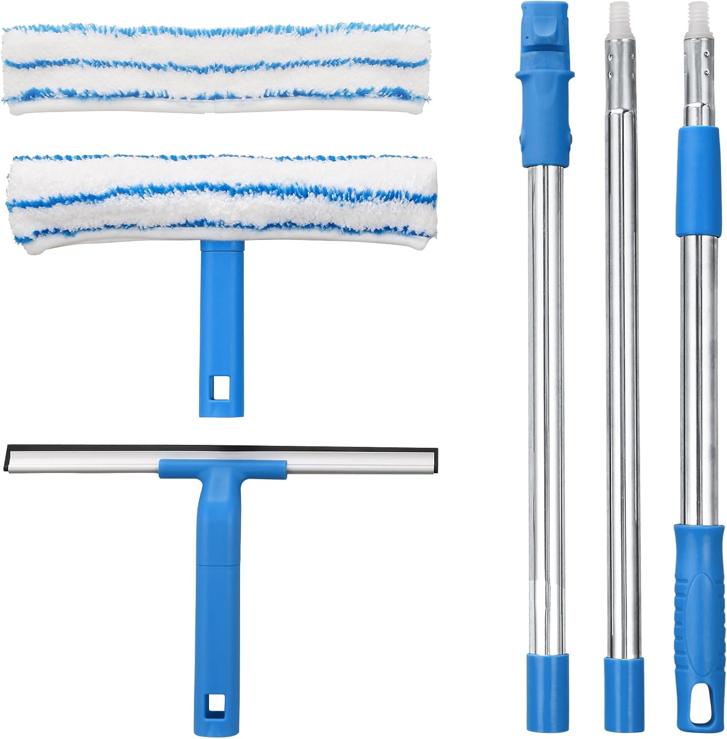 Mitclear Fensterreiniger mit Teleskopstiel (146 cm), professioneller Fensterwischer mit Silikon-Rakel & Mikrofaser-Schrubber, Fensterreinigungsset für Badezimmer, Dusche, Glas, Spiegel, Auto